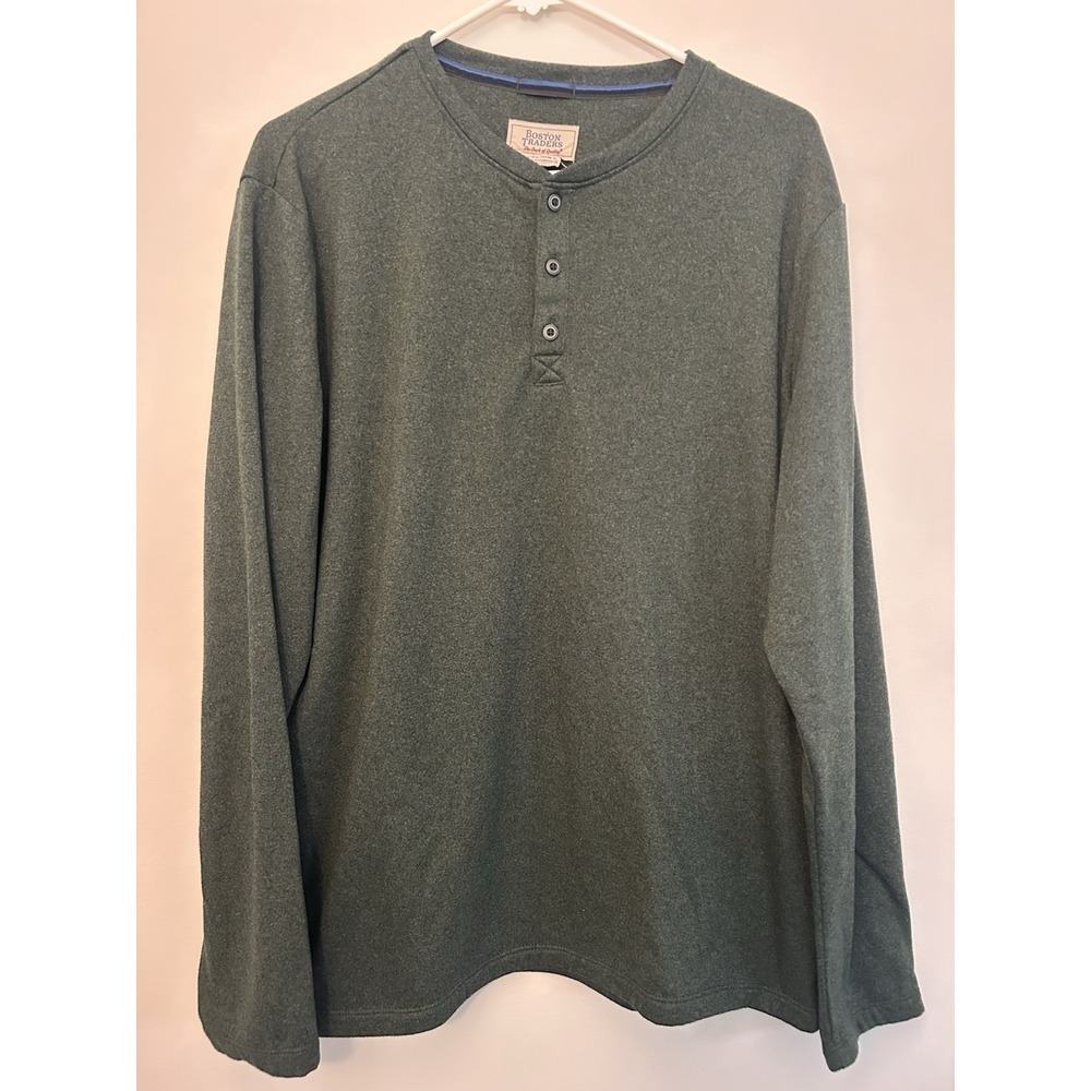 Boston Traders Green Henley Long Sleeve Top Tee Shirt Cotton Pullover Mens L